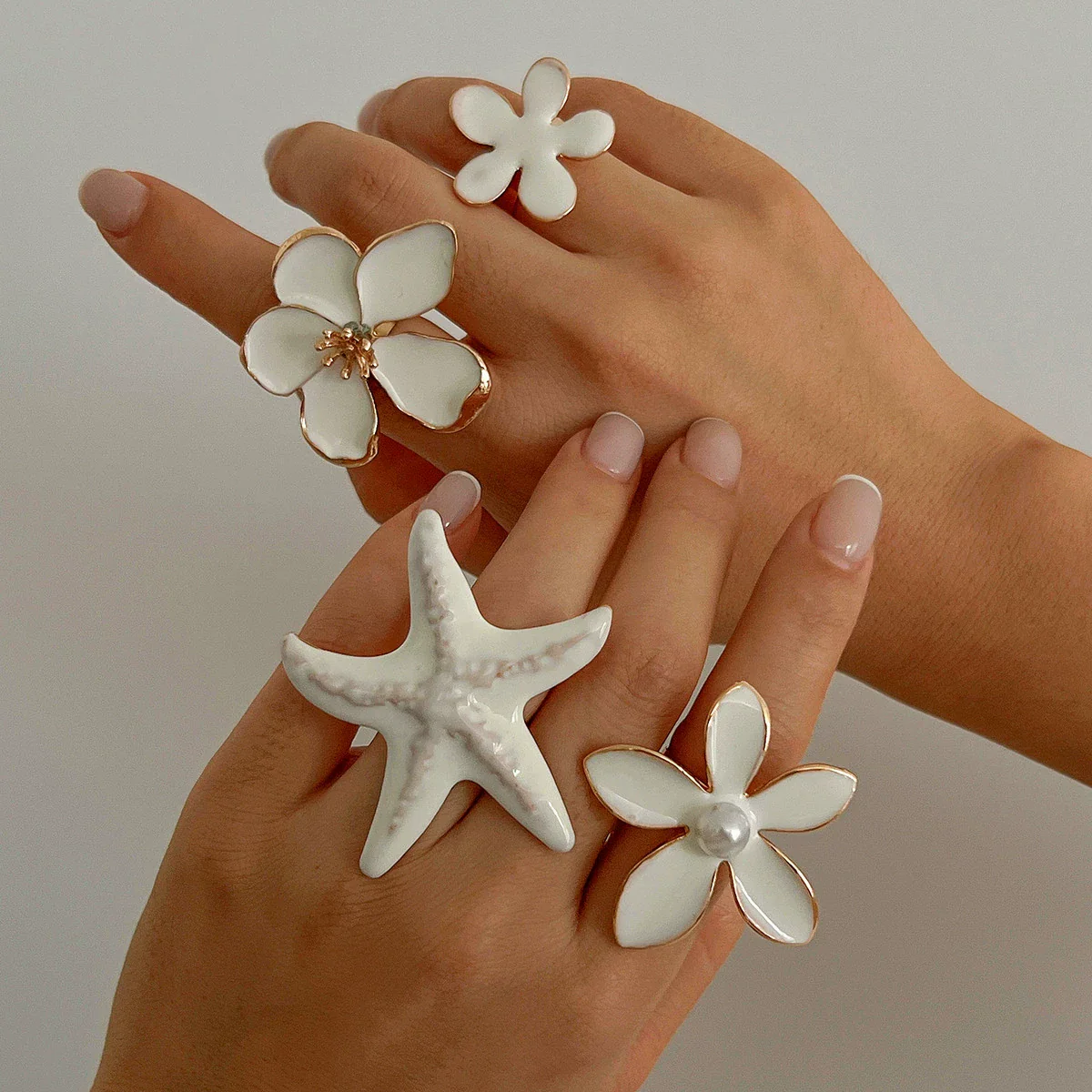 Wholesale Jewelry Ins Style Iron Dripping Oil Geometric Fivepetal Flower And Starfish Ring Electroplated - Image 2