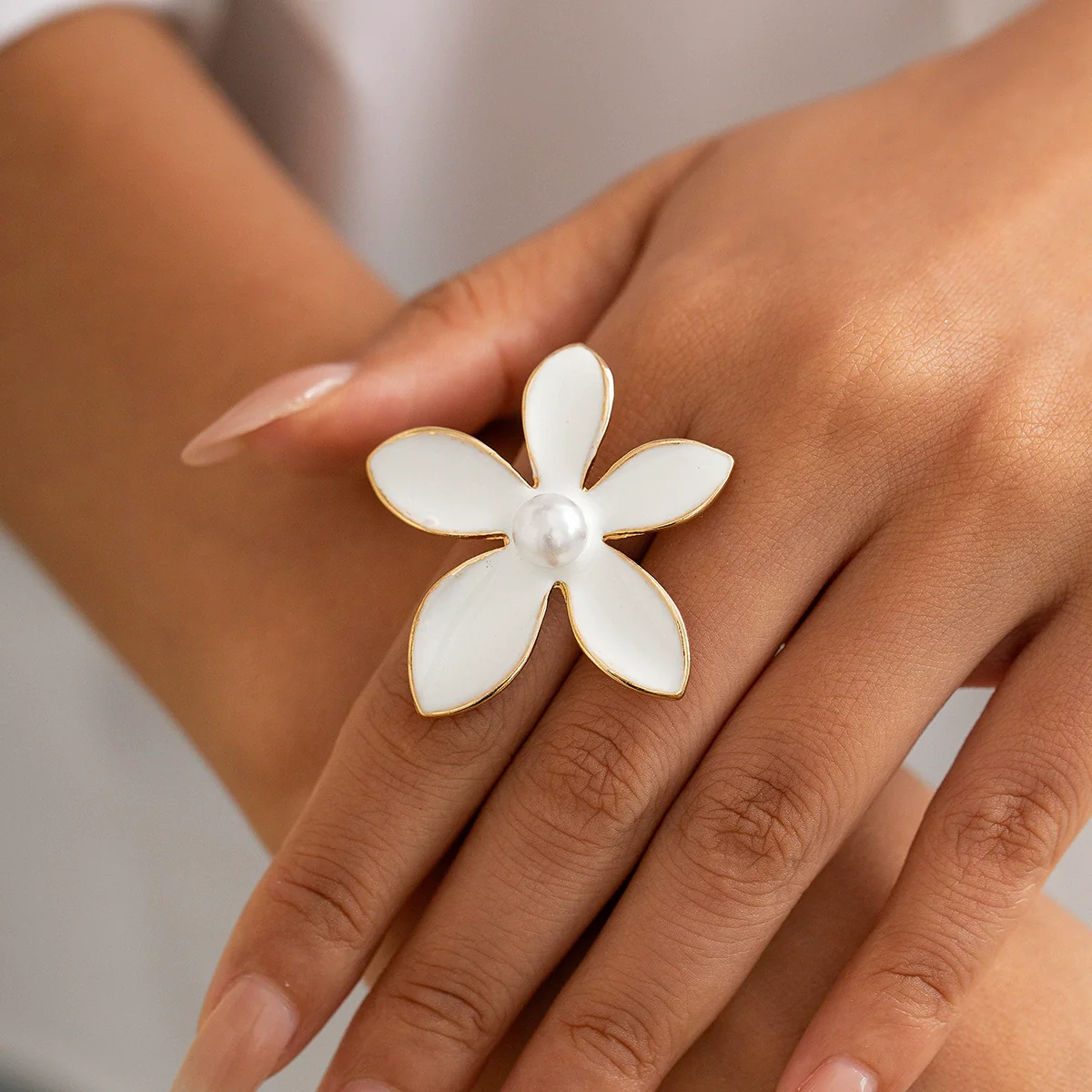 Wholesale Jewelry Ins Style Iron Dripping Oil Geometric Fivepetal Flower And Starfish Ring Electroplated - Image 7