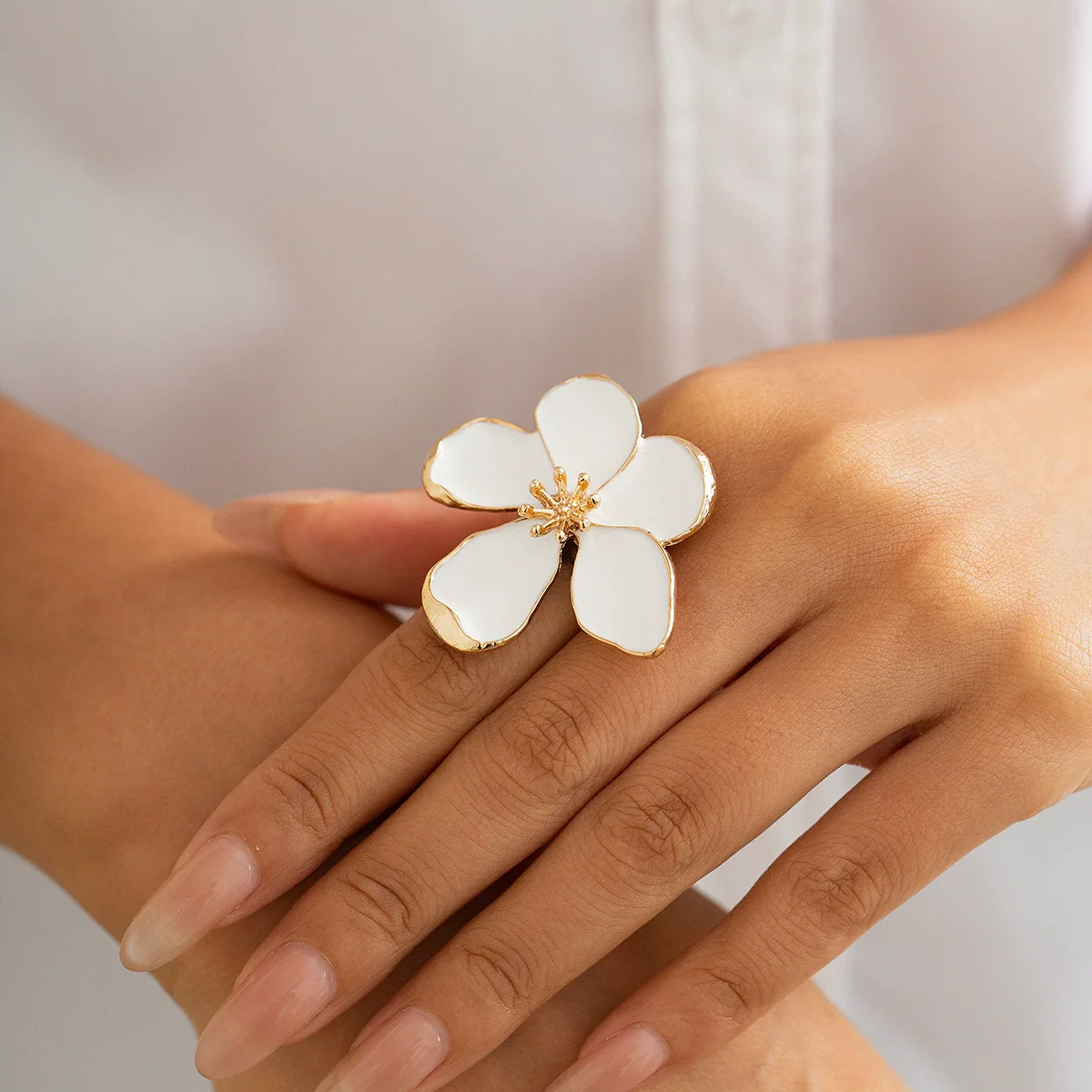 Wholesale Jewelry Ins Style Iron Dripping Oil Geometric Fivepetal Flower And Starfish Ring Electroplated - Image 9