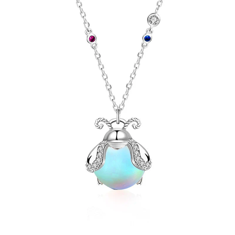 Wholesale Jewelry Insects Geometric Mori Style Moonstone 925 Sterling Silver Pendant Necklace - Image 4