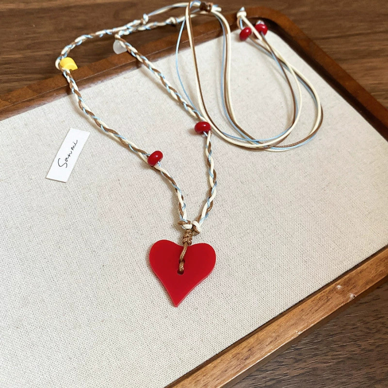 Wholesale Jewelry Leather Geometric Hand Knitted Croissant Smiley Face Bread Pendant Clavicle Chain - Image 11