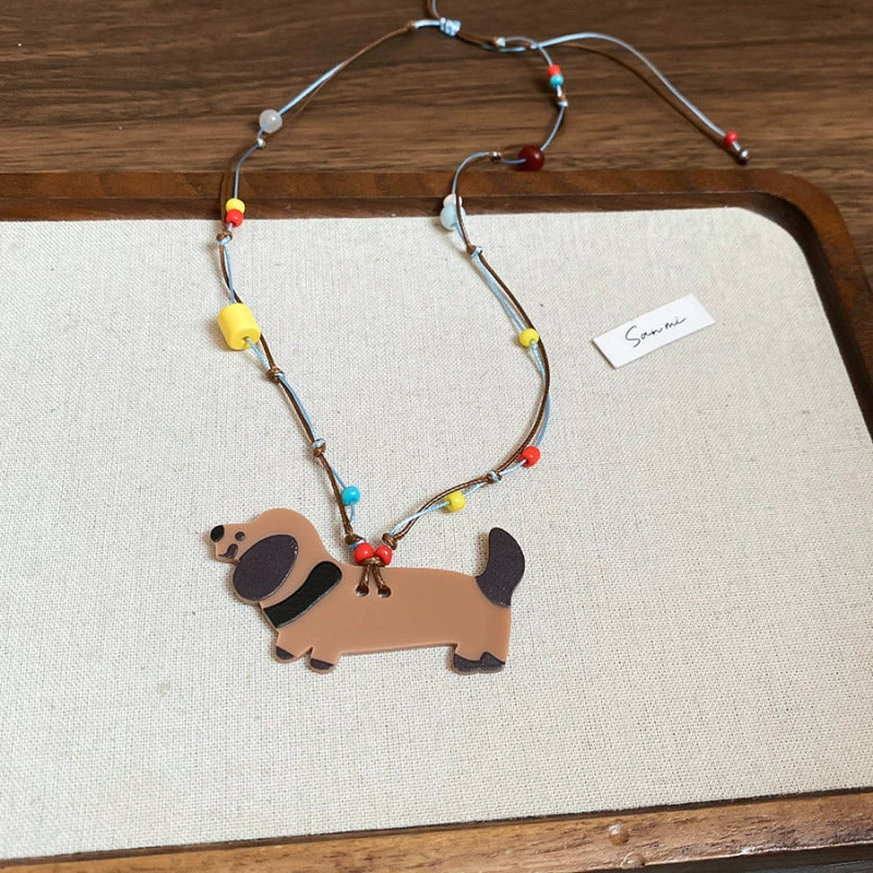 Wholesale Jewelry Leather Geometric Hand Knitted Croissant Smiley Face Bread Pendant Clavicle Chain - Image 12