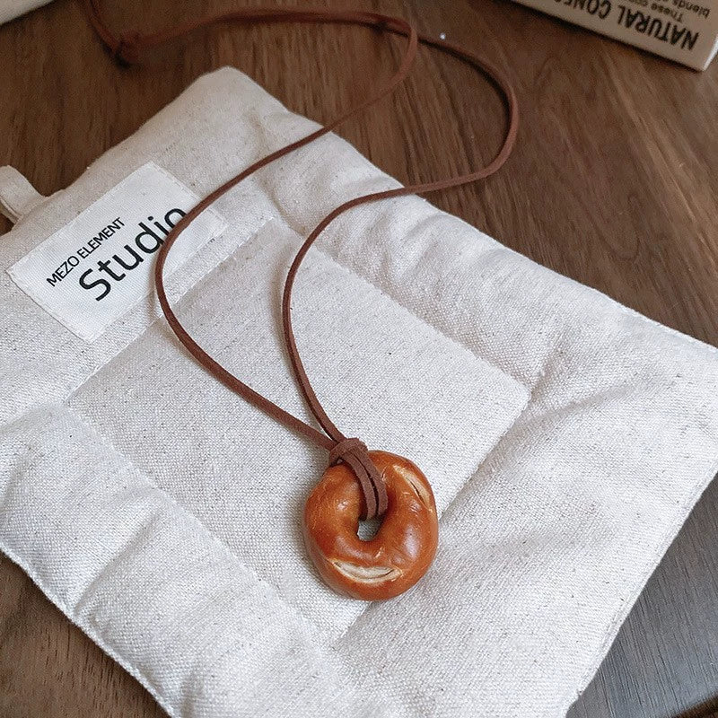 Wholesale Jewelry Leather Geometric Hand Knitted Croissant Smiley Face Bread Pendant Clavicle Chain - Image 20