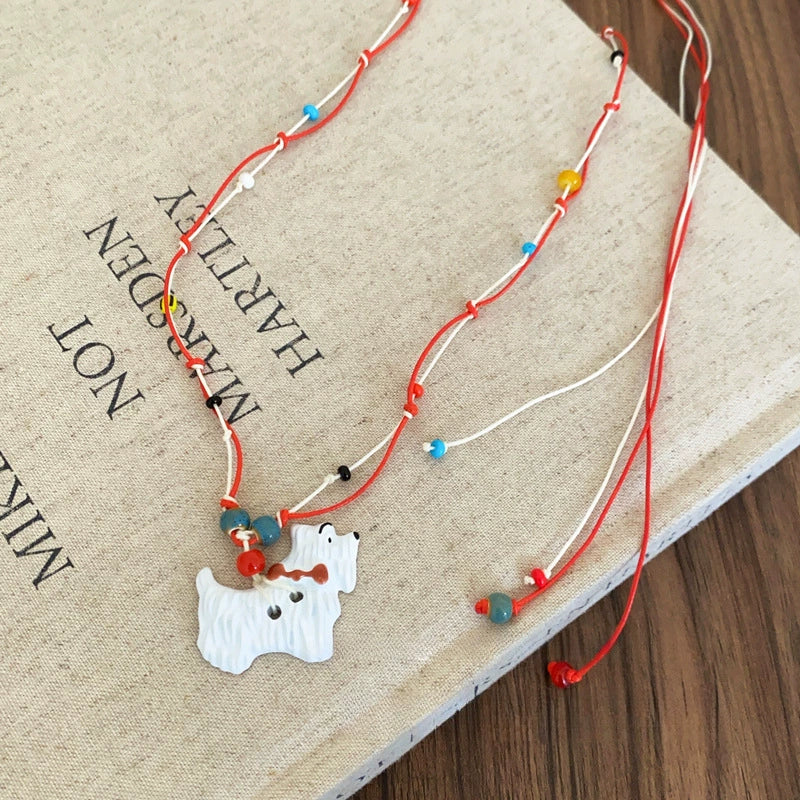Wholesale Jewelry Leather Geometric Hand Knitted Croissant Smiley Face Bread Pendant Clavicle Chain - Image 9