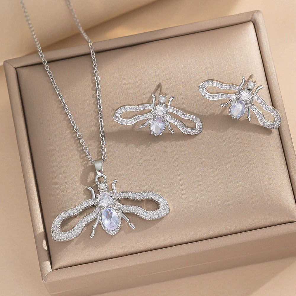 Wholesale Jewelry Light Luxury Copper Zircon Earrings Necklace Set With Real Gold Plated And Cartoon Characters Design - Image 10