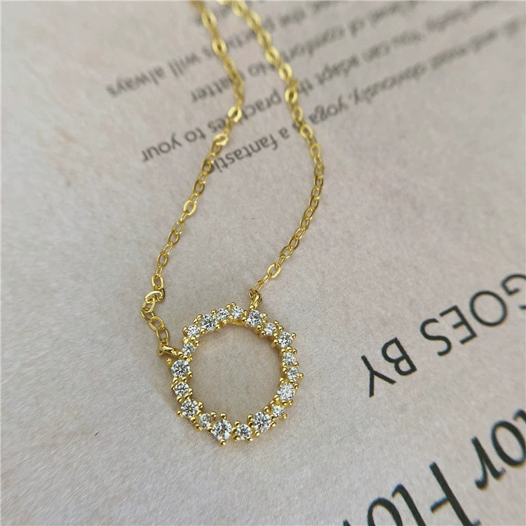 Wholesale Jewelry Light Luxury Geometric 925 Sterling Silver 14K Gold Plated Necklace With Inlaid Zircon And Diamond Circle Pendant Ochain For Women - Image 4