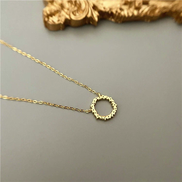 Wholesale Jewelry Light Luxury Geometric 925 Sterling Silver 14K Gold Plated Necklace With Inlaid Zircon And Diamond Circle Pendant Ochain For Women - Image 5