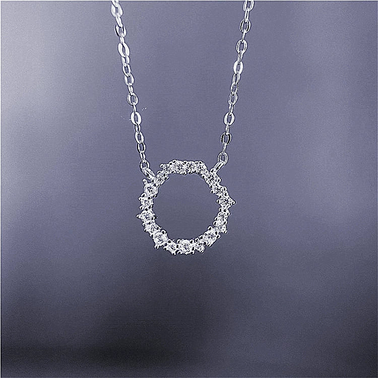 Wholesale Jewelry Light Luxury Geometric 925 Sterling Silver 14K Gold Plated Necklace With Inlaid Zircon And Diamond Circle Pendant Ochain For Women - Image 6