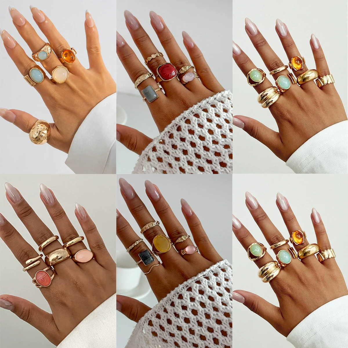 Wholesale Jewelry Light Luxury Geometric Alloy And Acrylic Drill Ring With Electroplating
