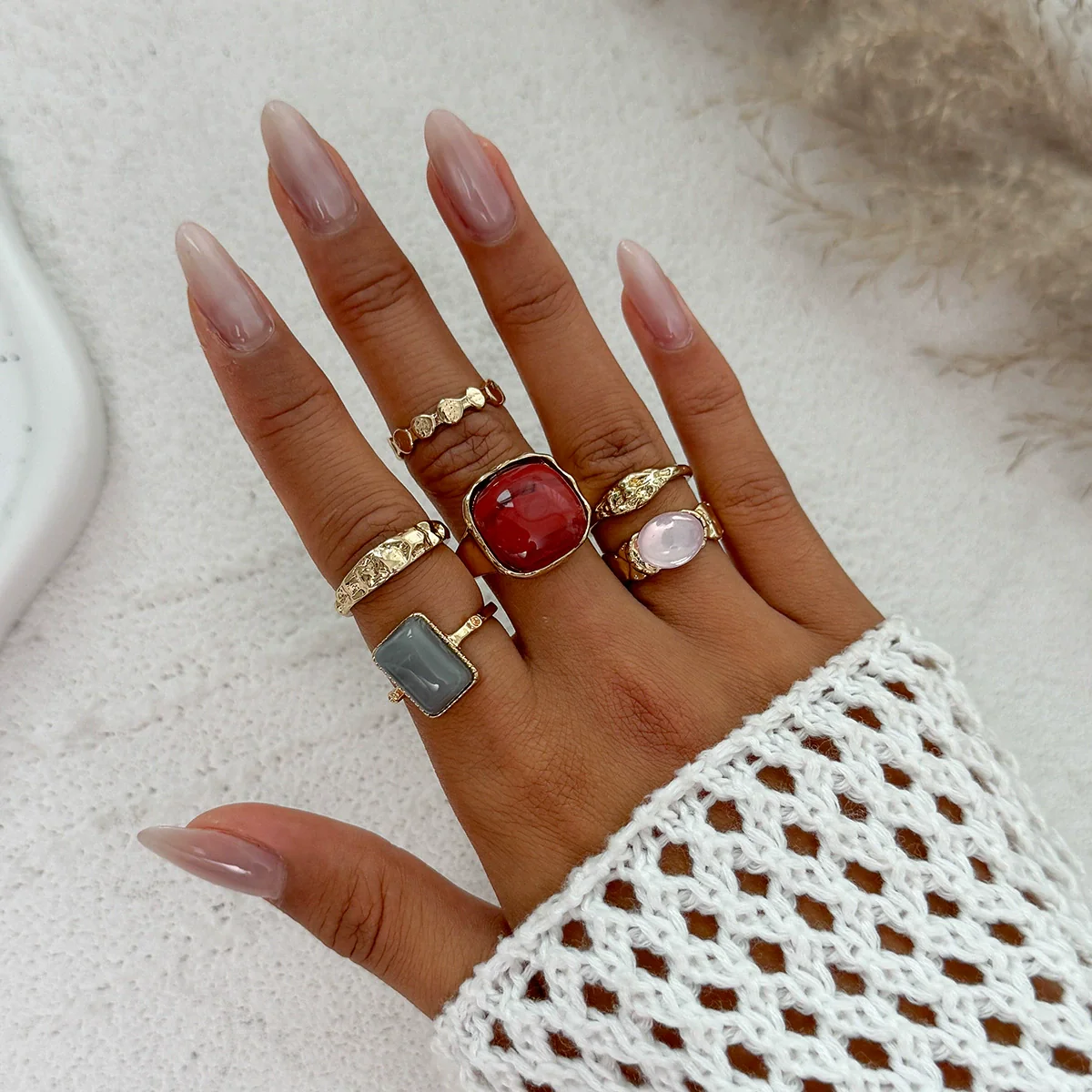 Wholesale Jewelry Light Luxury Geometric Alloy And Acrylic Drill Ring With Electroplating - Image 12