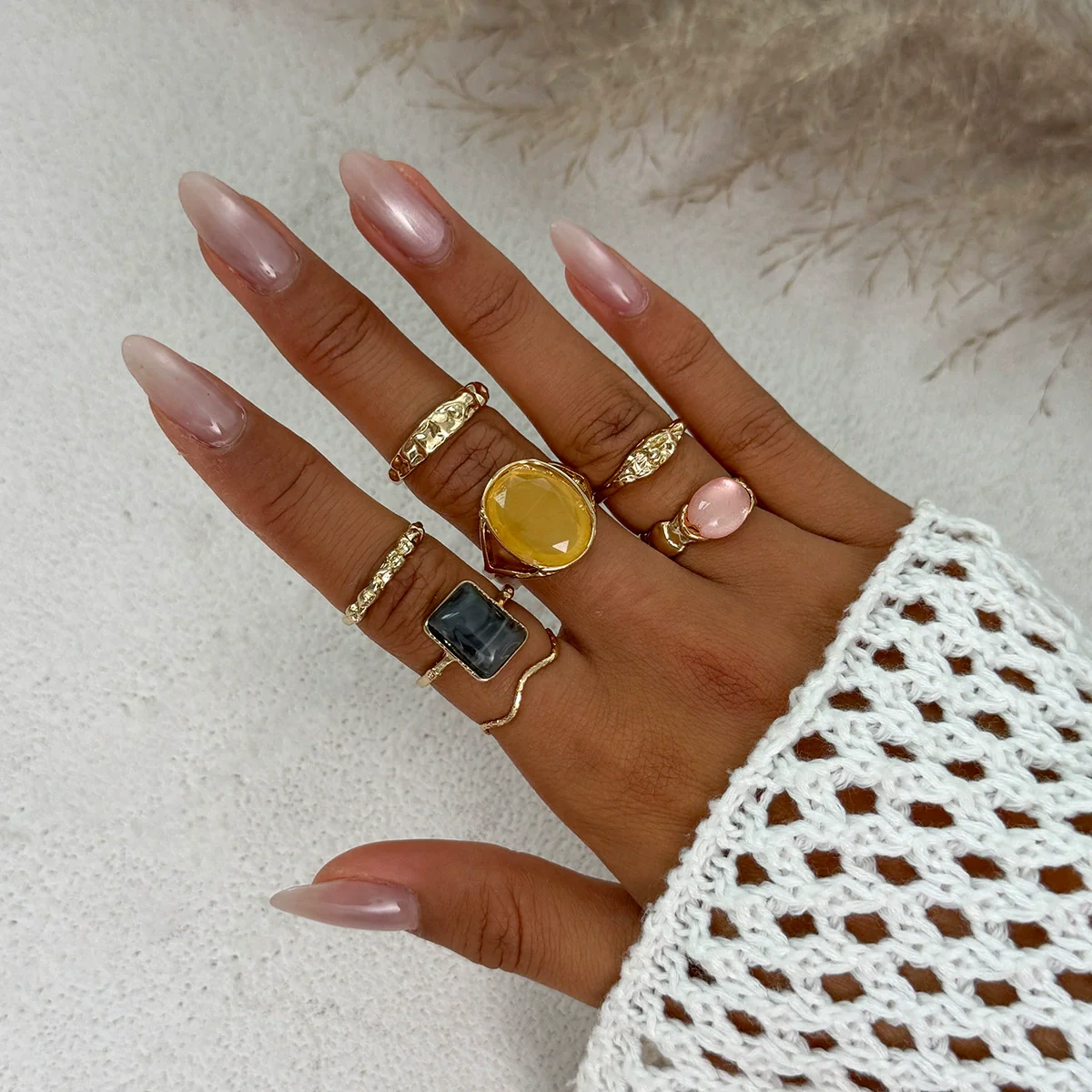 Wholesale Jewelry Light Luxury Geometric Alloy And Acrylic Drill Ring With Electroplating - Image 13