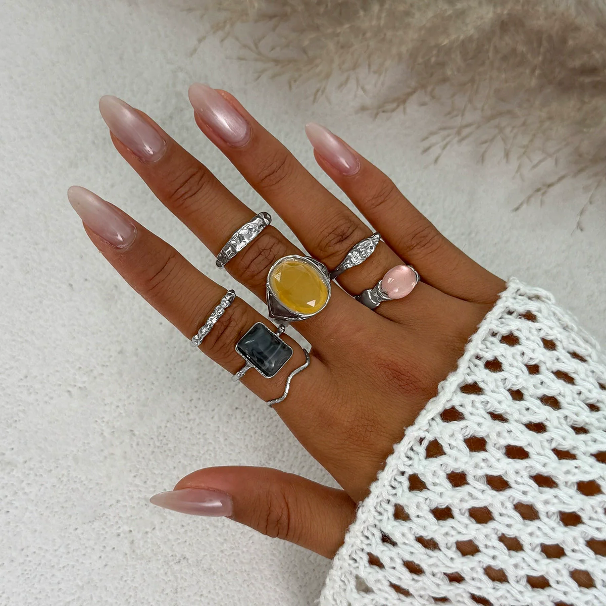 Wholesale Jewelry Light Luxury Geometric Alloy And Acrylic Drill Ring With Electroplating - Image 14