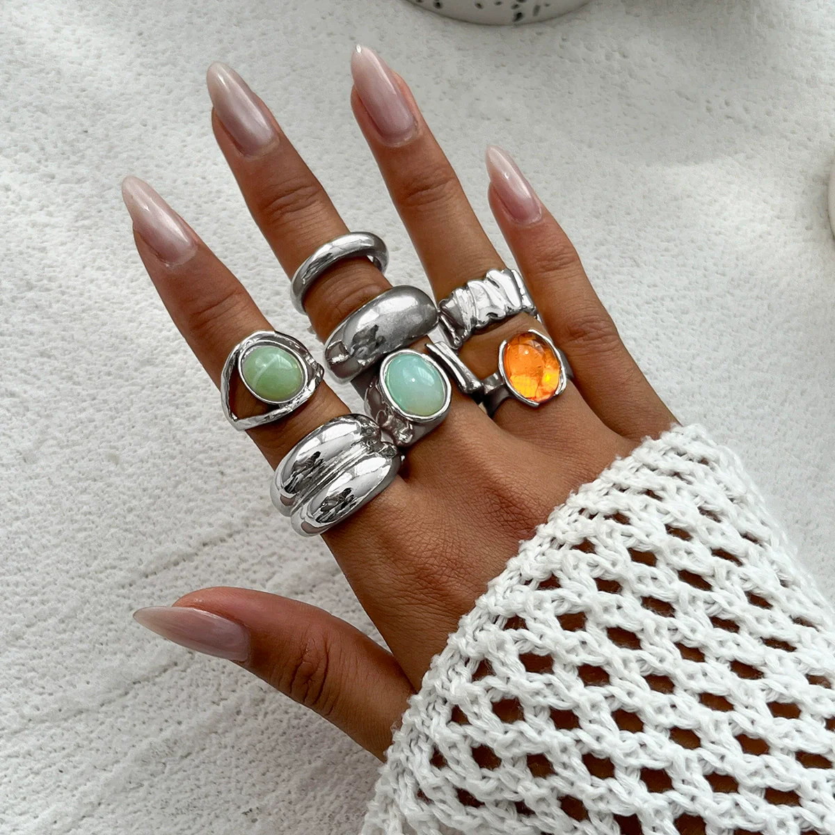 Wholesale Jewelry Light Luxury Geometric Alloy And Acrylic Drill Ring With Electroplating - Image 9