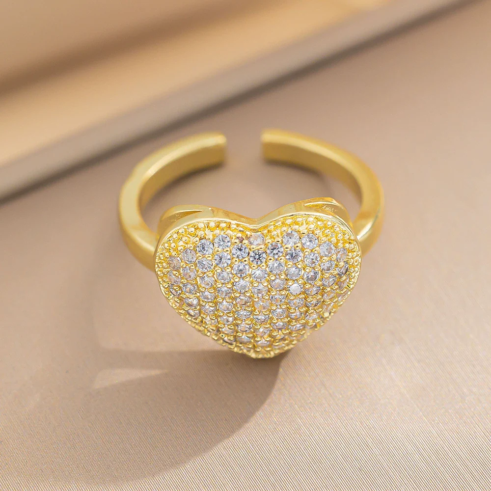 Wholesale Jewelry Light Luxury Geometric Copper Zircon Love Ring For Women - Image 2