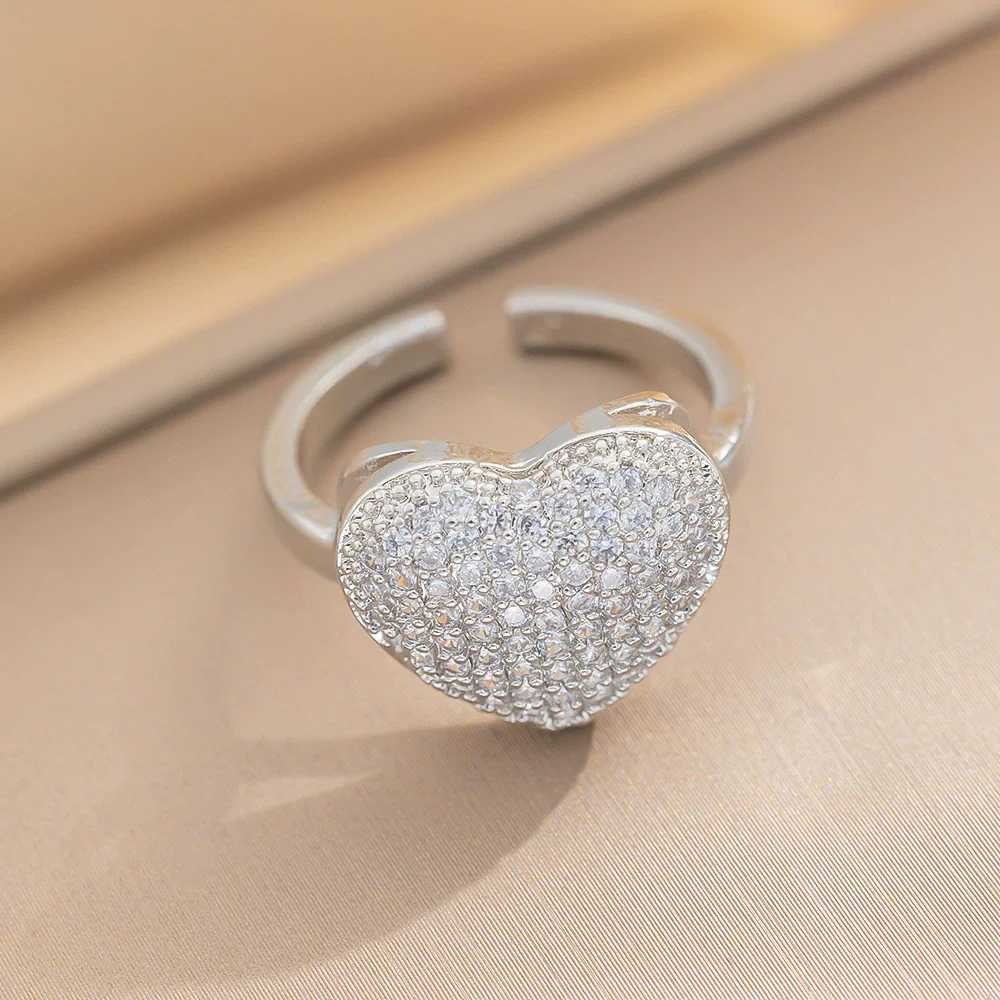Wholesale Jewelry Light Luxury Geometric Copper Zircon Love Ring For Women - Image 3