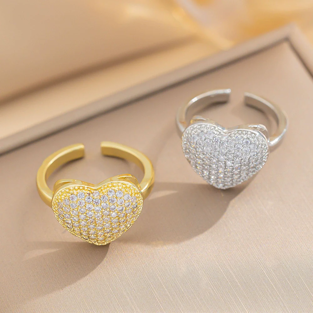Wholesale Jewelry Light Luxury Geometric Copper Zircon Love Ring For Women - Image 4