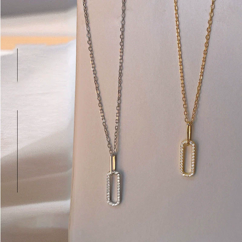 Wholesale Jewelry Light Luxury Geometric Double Ring Pendant 925 Sterling Silver Necklace With 14K Gold Plating And Microinlay Ochain For Women - Image 4