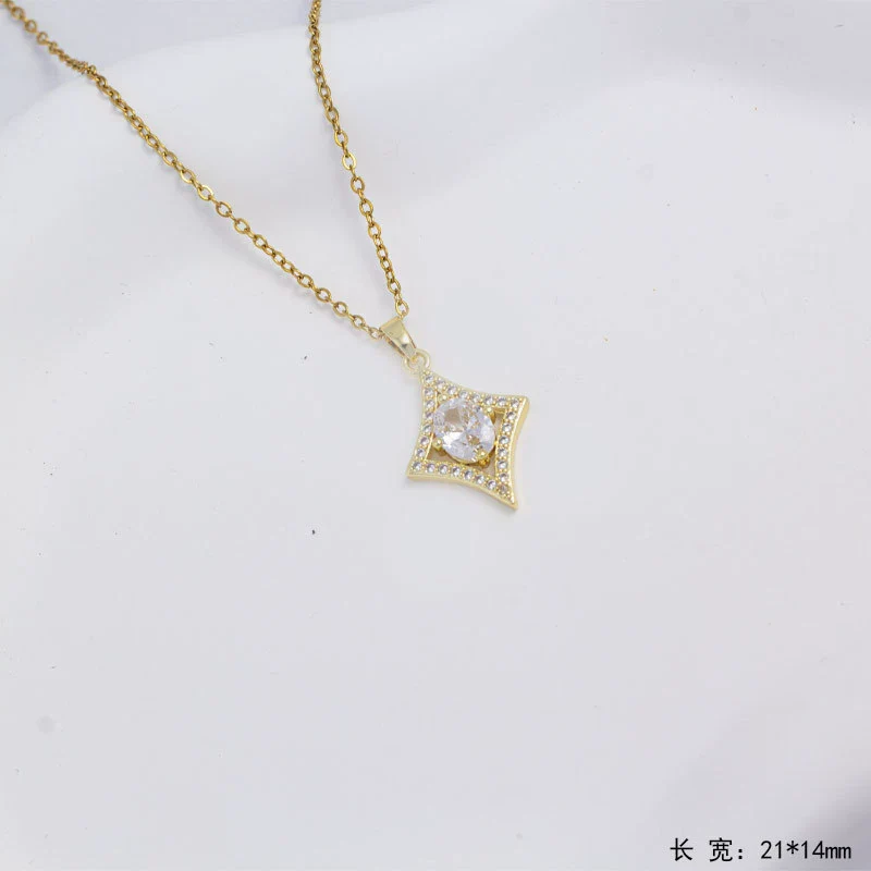 Wholesale Jewelry Light Luxury Geometric Quadrilateral Copper Inlaid Zircon Electroplated Pendant Necklace And Earrings Set For Women - Image 5