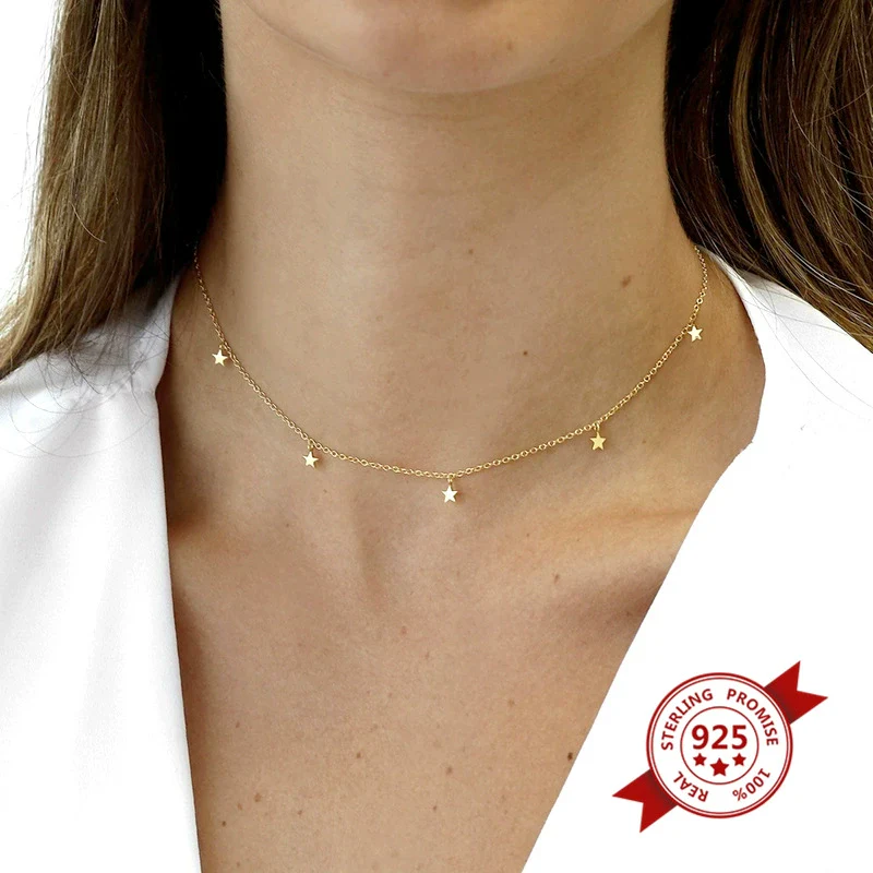 Wholesale Jewelry Light Luxury Geometric Star 925 Silver Snake Bone Chain Necklace - Image 2