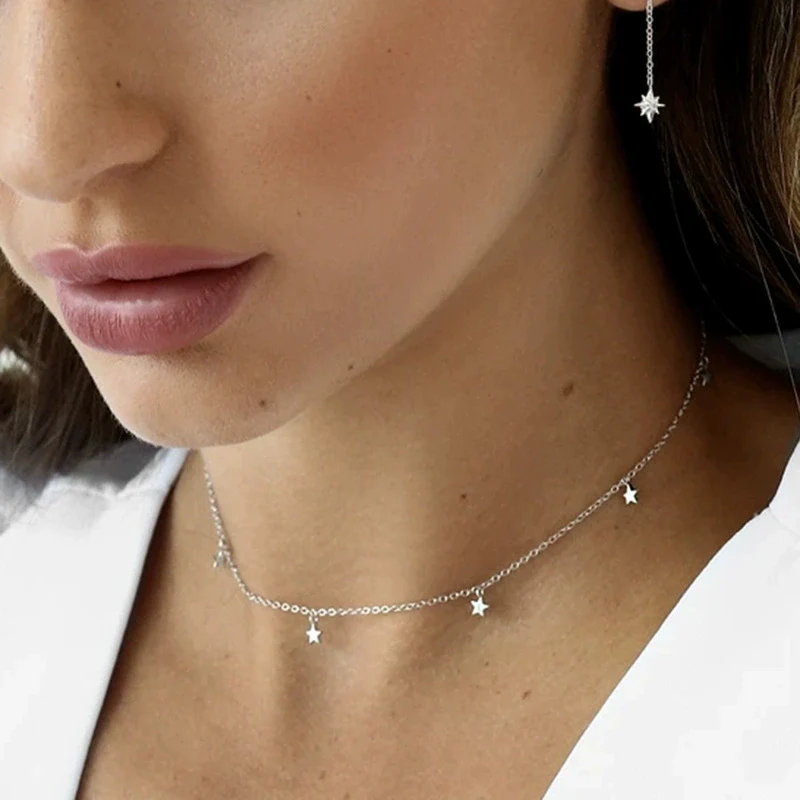 Wholesale Jewelry Light Luxury Geometric Star 925 Silver Snake Bone Chain Necklace - Image 3