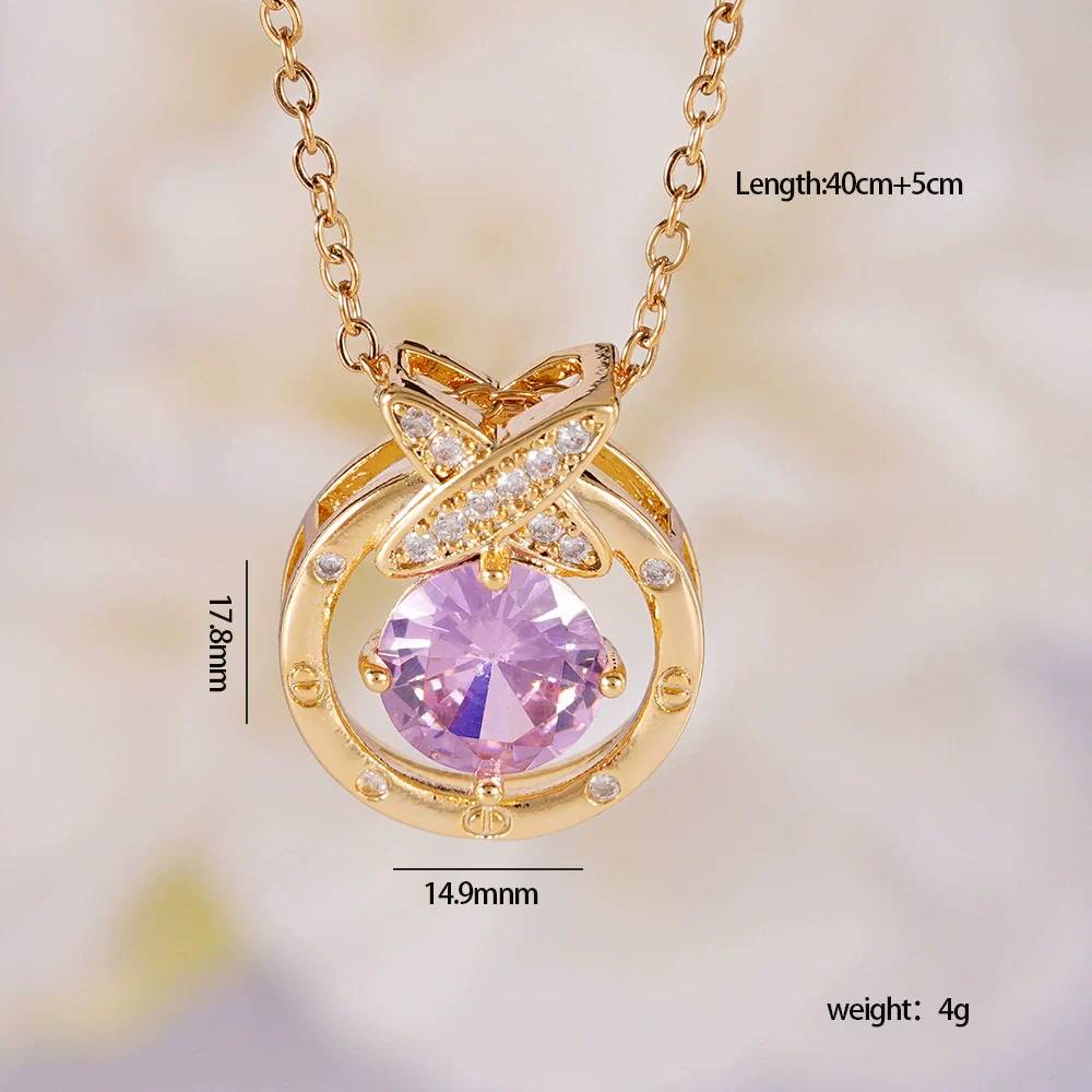 Wholesale Jewelry Light Luxury Style Copper Star Heart Bow Pendant Necklace With Mixed Gemstone Setting And O Word Chain Electroplating - Image 10