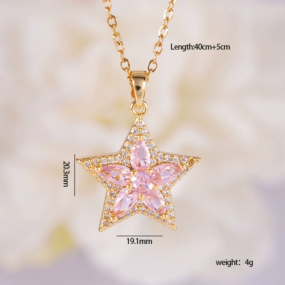 Wholesale Jewelry Light Luxury Style Copper Star Heart Bow Pendant Necklace With Mixed Gemstone Setting And O Word Chain Electroplating - Image 12