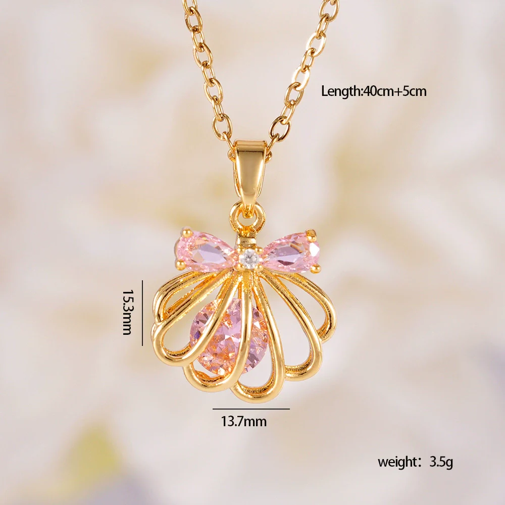 Wholesale Jewelry Light Luxury Style Copper Star Heart Bow Pendant Necklace With Mixed Gemstone Setting And O Word Chain Electroplating - Image 16