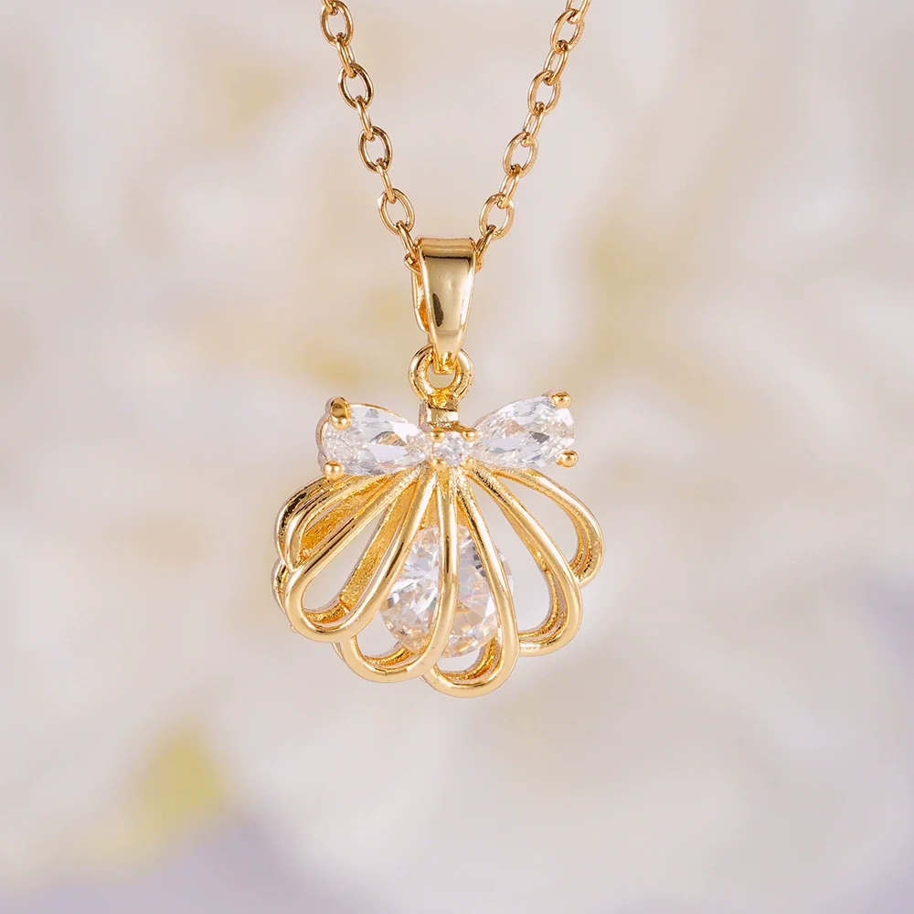 Wholesale Jewelry Light Luxury Style Copper Star Heart Bow Pendant Necklace With Mixed Gemstone Setting And O Word Chain Electroplating - Image 17