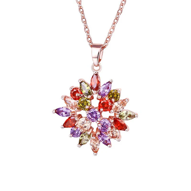 Wholesale Jewelry Light Luxury Style Flower Copper Alloy Pendant Necklace With Twist Chain And Electroplating - Image 5