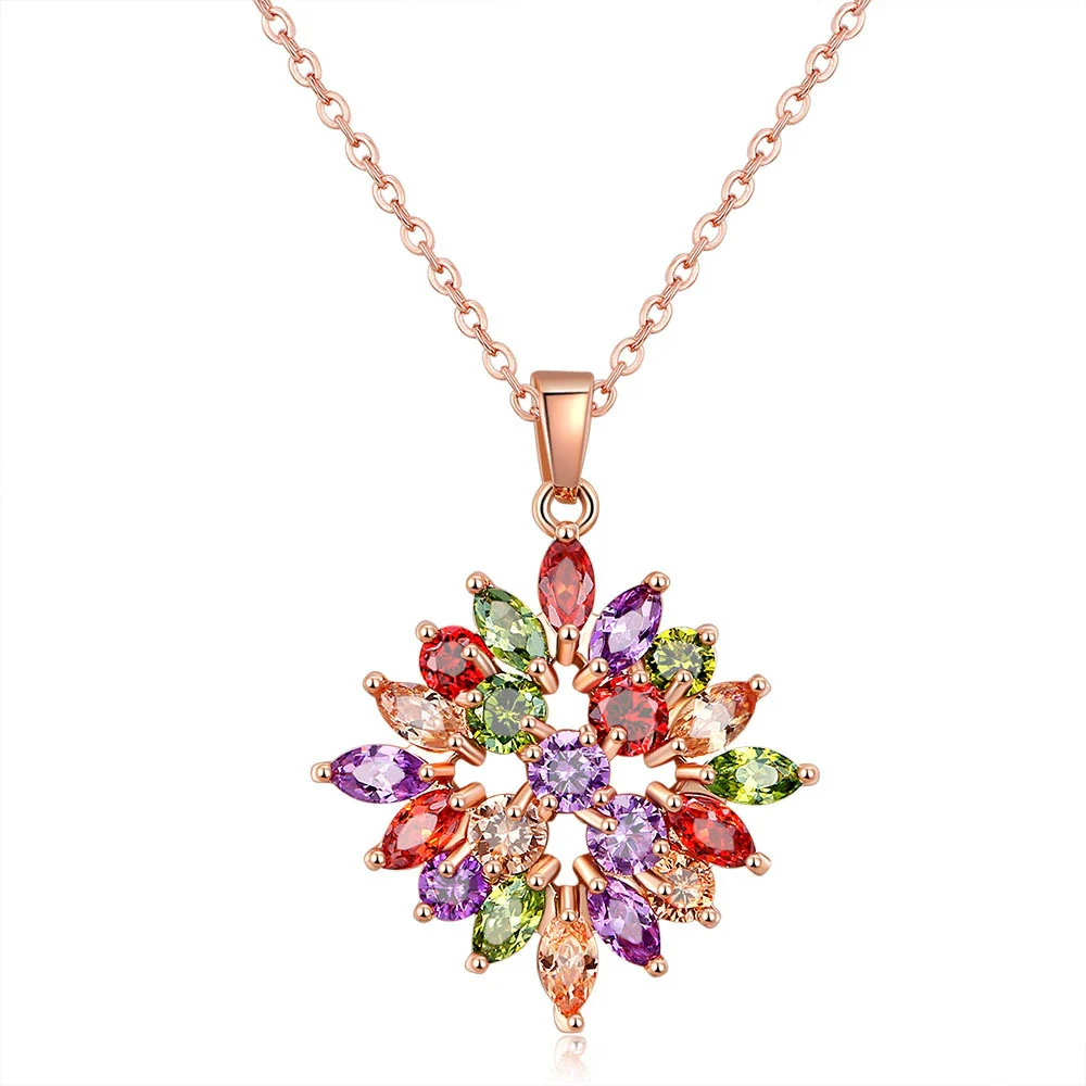 Wholesale Jewelry Light Luxury Style Flower Copper Alloy Pendant Necklace With Twist Chain And Electroplating - Image 6