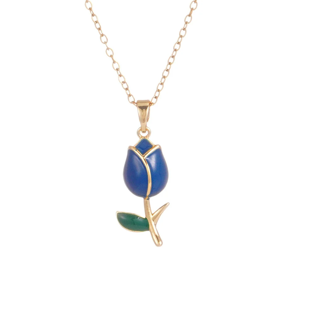 Wholesale Jewelry Light Luxury Style Flower Tulip Copper Clavicle Chain Necklace With Mixed Gemstone Setting And Electroplating - Image 5