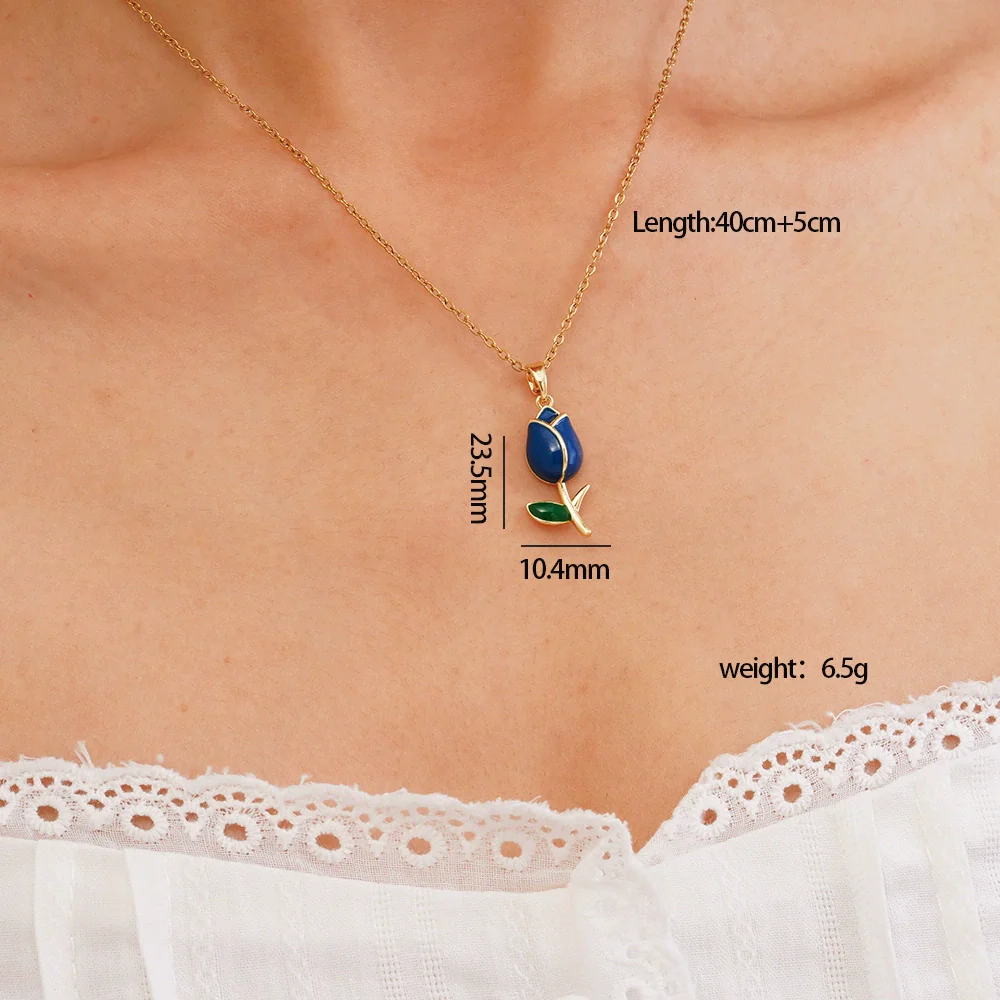 Wholesale Jewelry Light Luxury Style Flower Tulip Copper Clavicle Chain Necklace With Mixed Gemstone Setting And Electroplating - Image 6