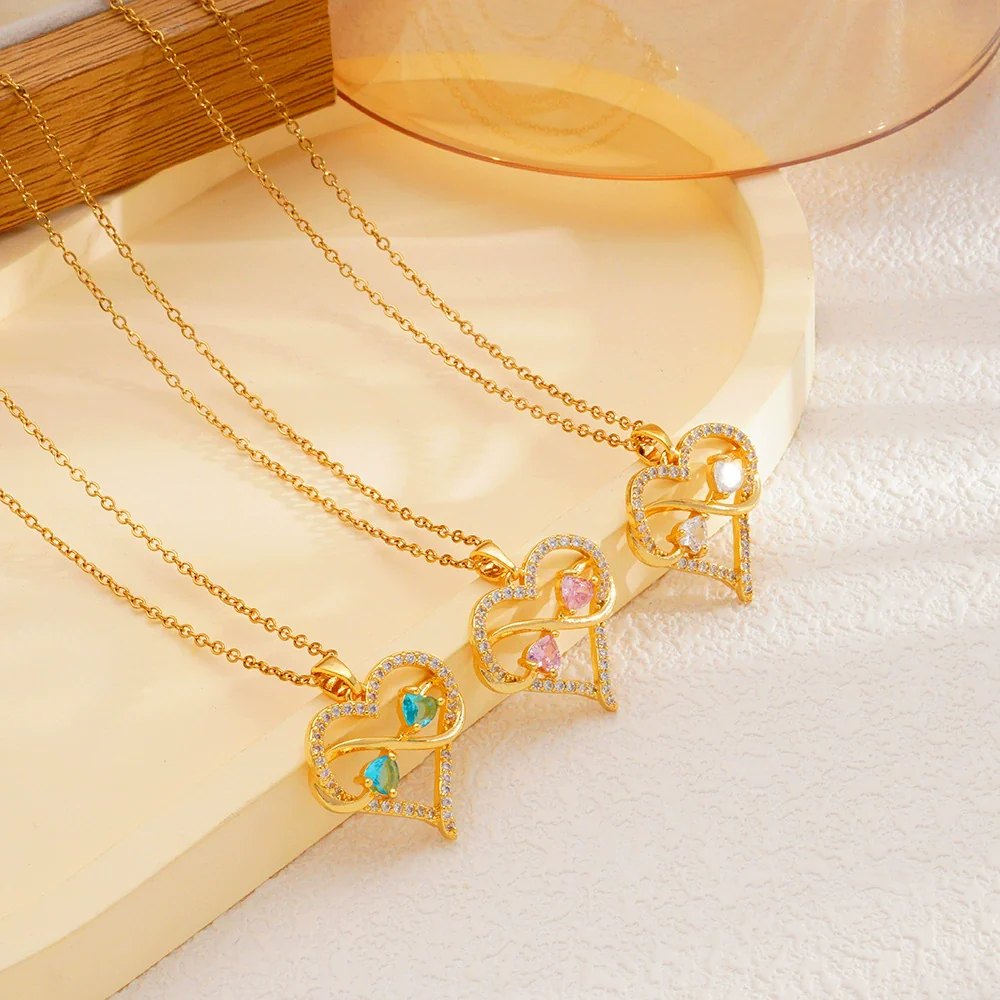 Wholesale Jewelry Light Luxury Style Heart Shape Copper Inlaid Zircon O Word Chain Women's Necklace - Image 2