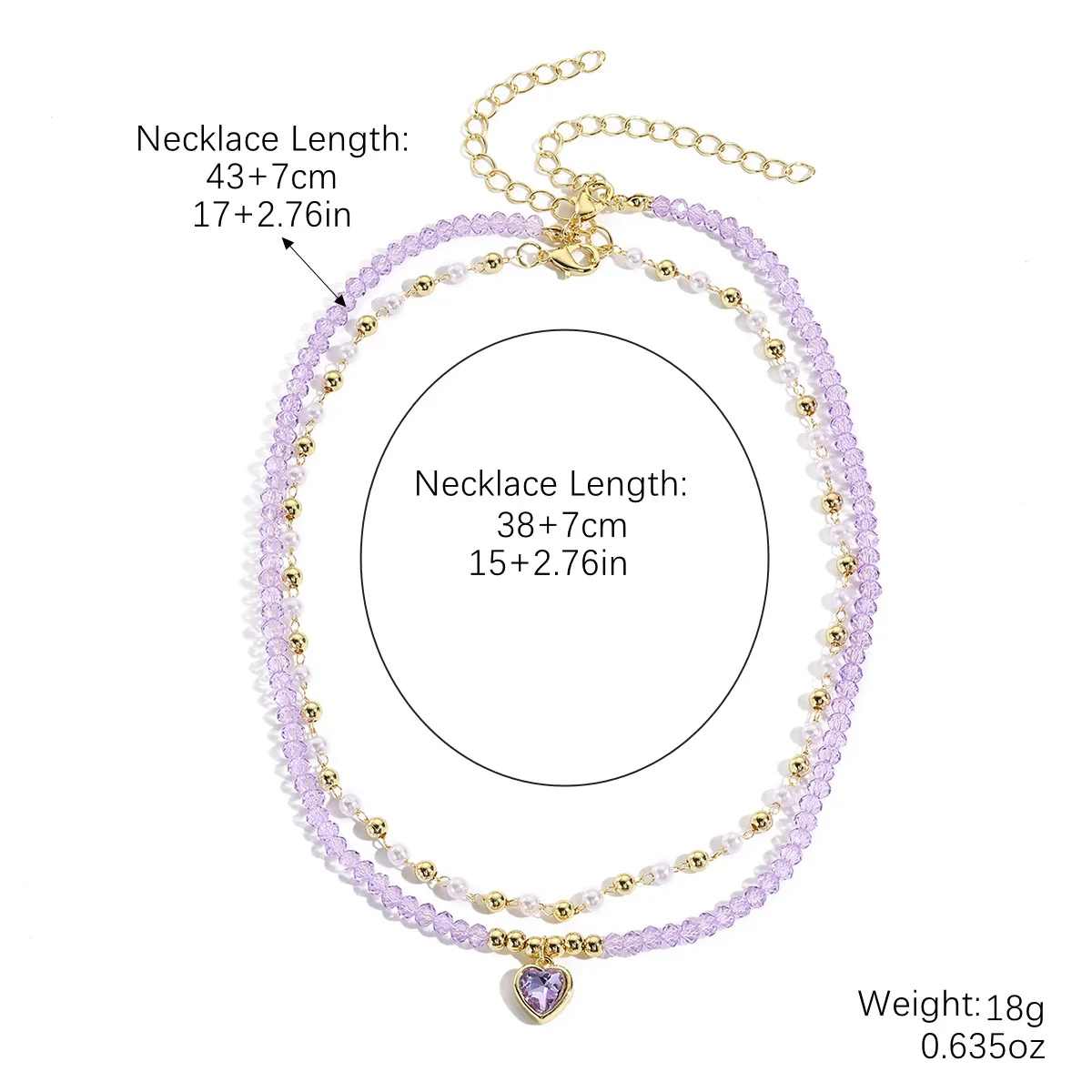 Wholesale Jewelry Little Fresh Style Heart Shape Alloy Pendant Artificial Crystal Double Layer String Of Pearls Necklace With Electroplating - Image 6