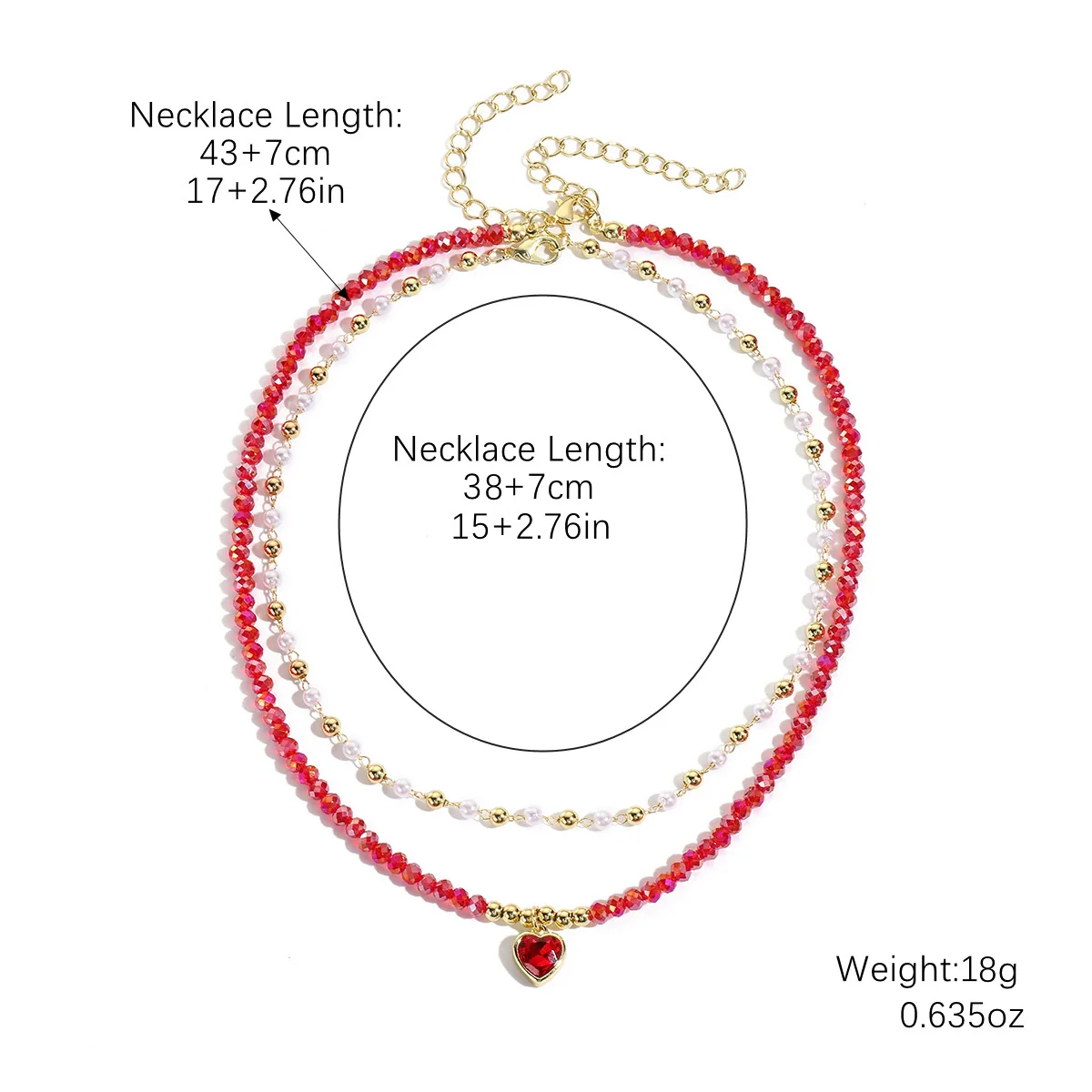 Wholesale Jewelry Little Fresh Style Heart Shape Alloy Pendant Artificial Crystal Double Layer String Of Pearls Necklace With Electroplating - Image 7