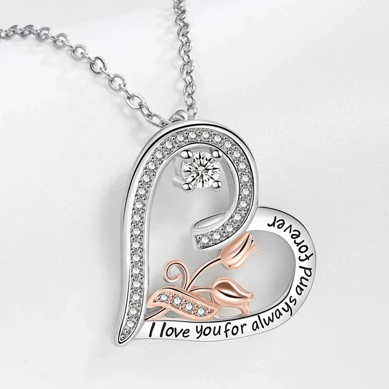 Wholesale Jewelry Love Rose Pendant Necklace Heart Shaped Copper Fashion Jewelry For Women - Image 3