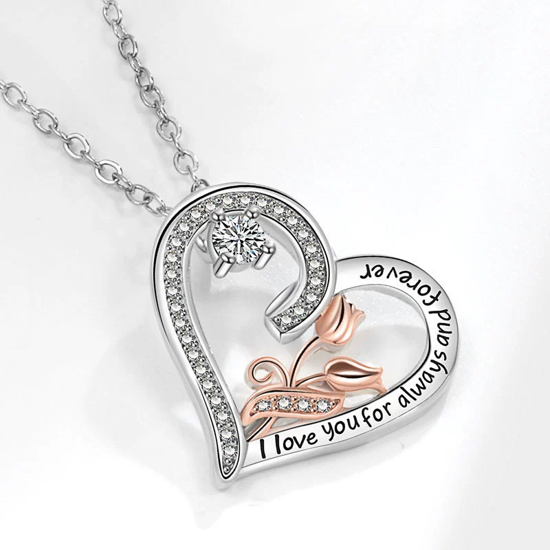 Wholesale Jewelry Love Rose Pendant Necklace Heart Shaped Copper Fashion Jewelry For Women - Image 4