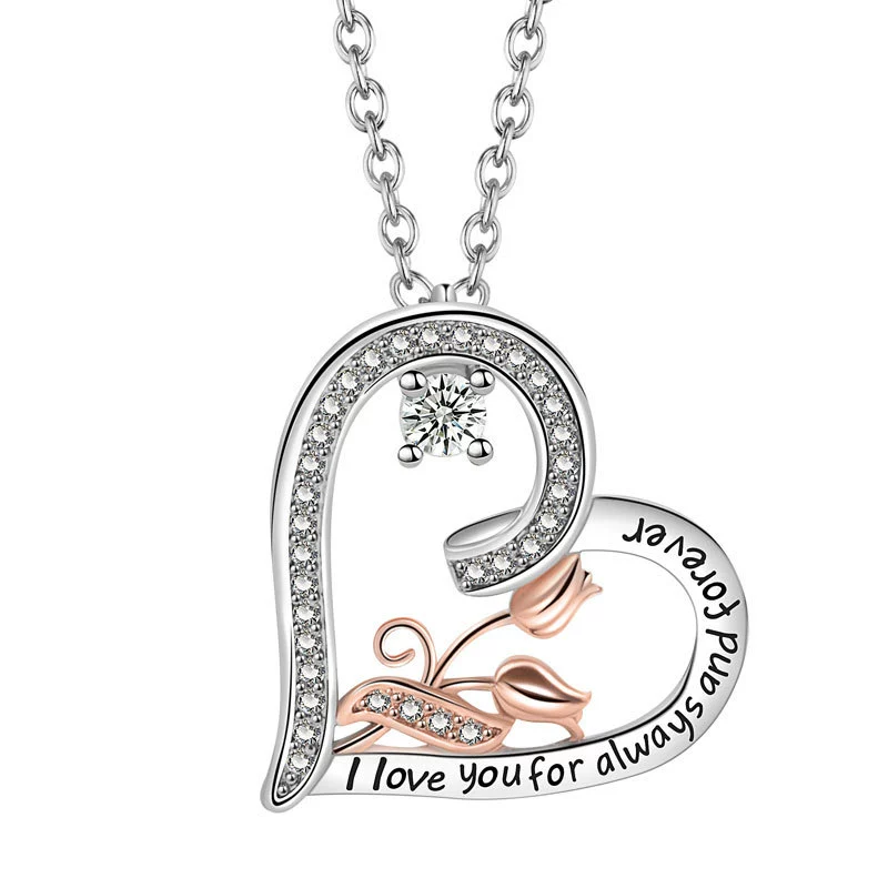 Wholesale Jewelry Love Rose Pendant Necklace Heart Shaped Copper Fashion Jewelry For Women - Image 5