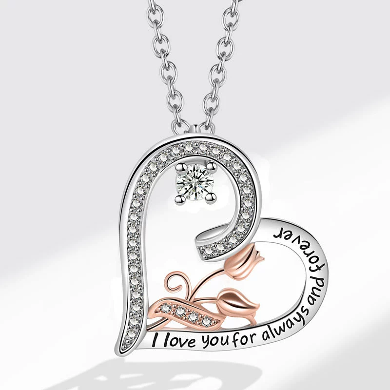 Wholesale Jewelry Love Rose Pendant Necklace Heart Shaped Copper Fashion Jewelry For Women - Image 6