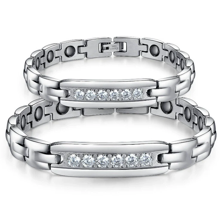Wholesale Jewelry Magnetic Couple Titanium Steel Bracelet With Geometric Pattern And Diamonds - Image 4