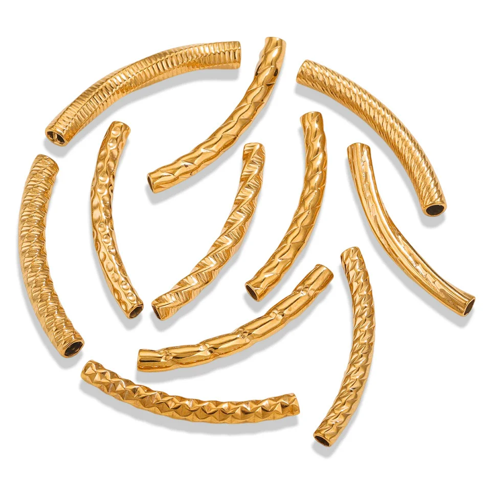 Wholesale Jewelry Material Stainless Steel Plated 18K Color Retaining Embossed Tube Beads With Totem Pattern Handmade Accessories