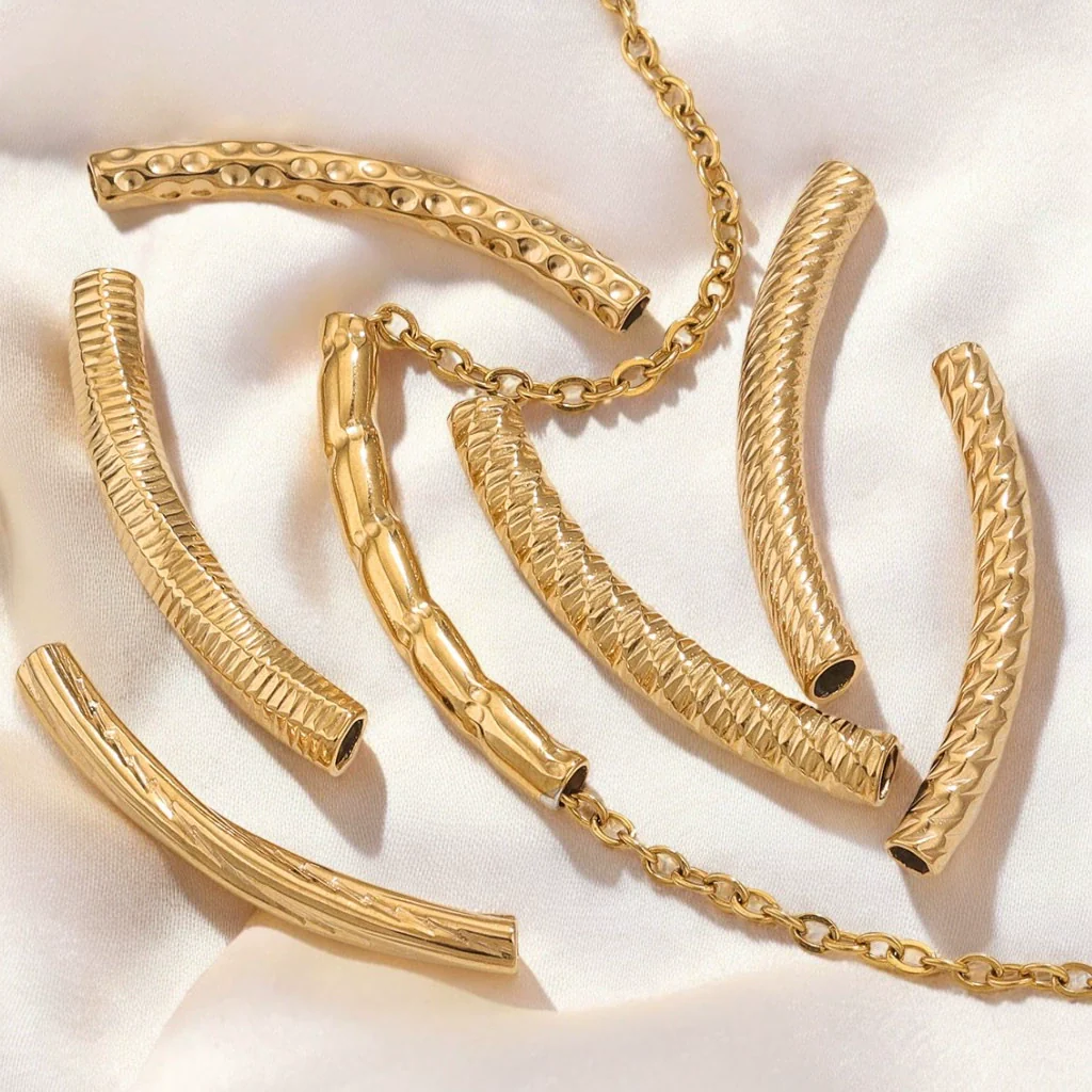 Wholesale Jewelry Material Stainless Steel Plated 18K Color Retaining Embossed Tube Beads With Totem Pattern Handmade Accessories - Image 2
