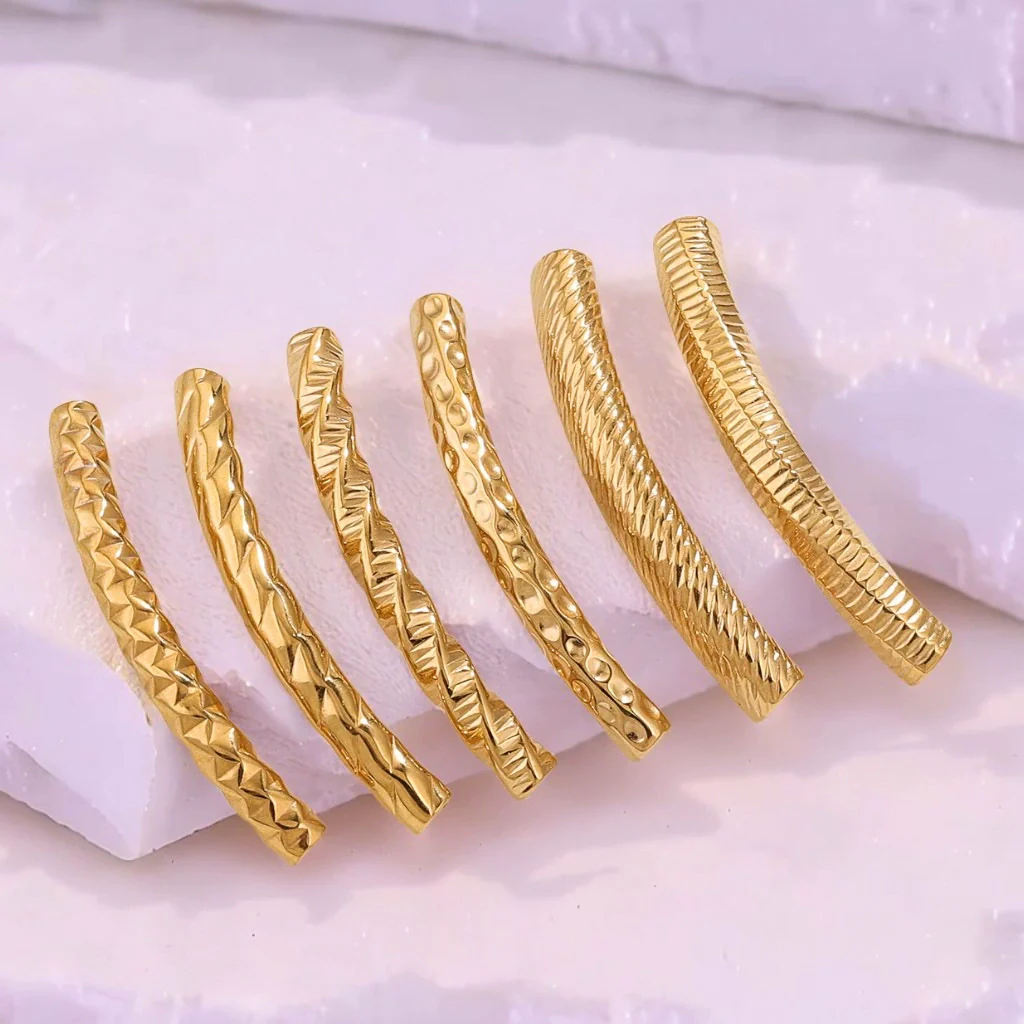 Wholesale Jewelry Material Stainless Steel Plated 18K Color Retaining Embossed Tube Beads With Totem Pattern Handmade Accessories - Image 3