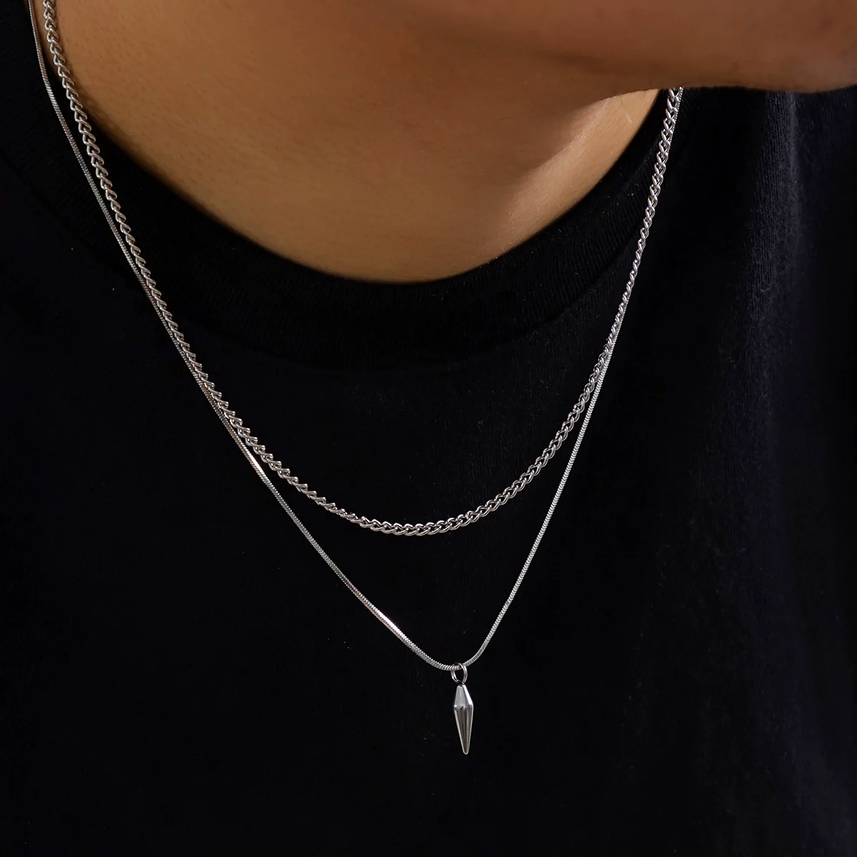 Wholesale Jewelry Men's Hiphop Style Alloy Geometric Pendant Necklace Handmade
