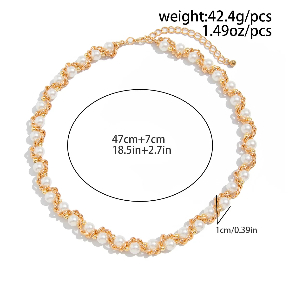 Wholesale Jewelry Men's Imitation Pearl Chain Geometric Style Alloy Pendant Handmade Necklace - Image 6