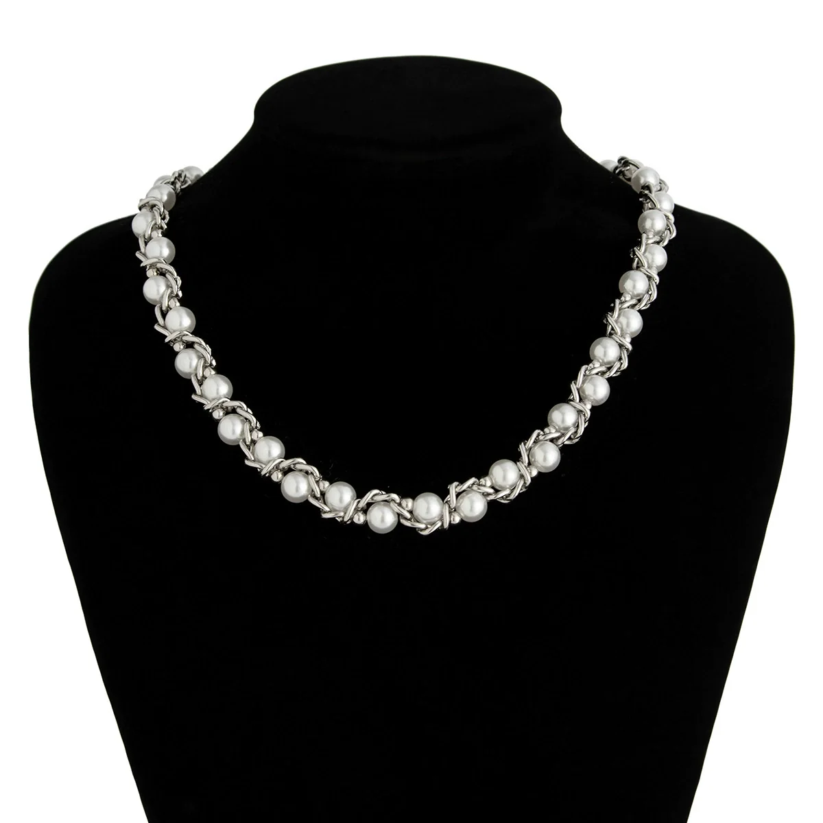 Wholesale Jewelry Men's Imitation Pearl Chain Geometric Style Alloy Pendant Handmade Necklace - Image 7