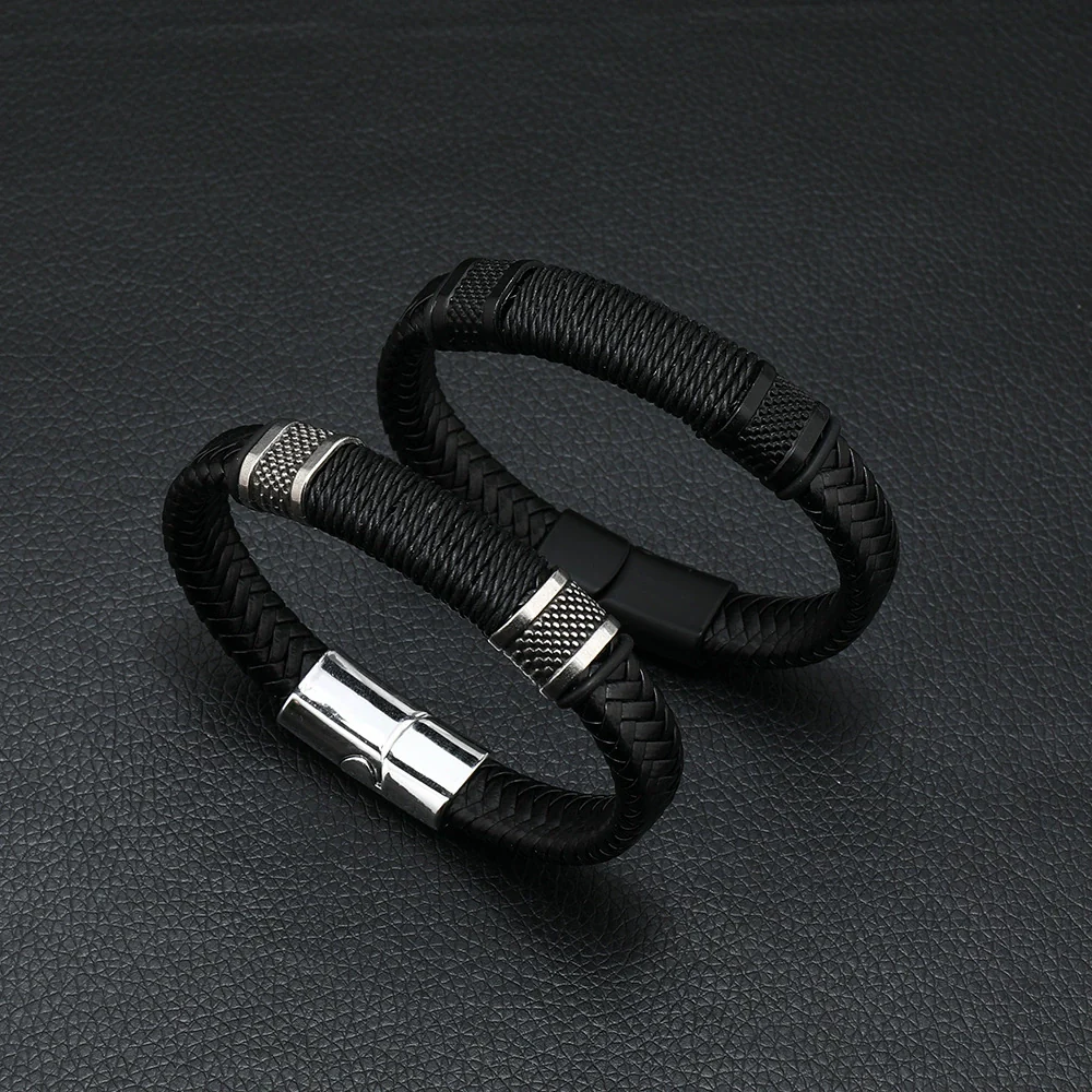 Wholesale Jewelry Men's Leather Alloy Bracelet Retro Geometric Handmade