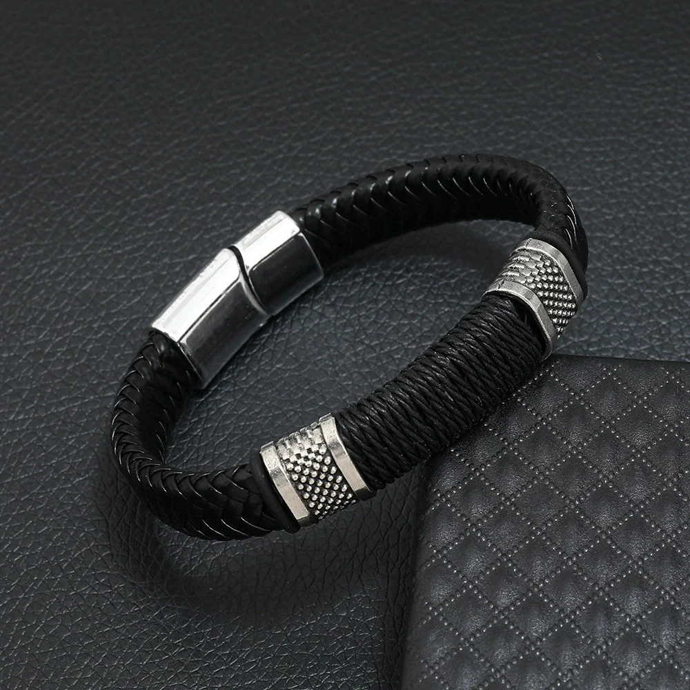 Wholesale Jewelry Men's Leather Alloy Bracelet Retro Geometric Handmade - Image 4