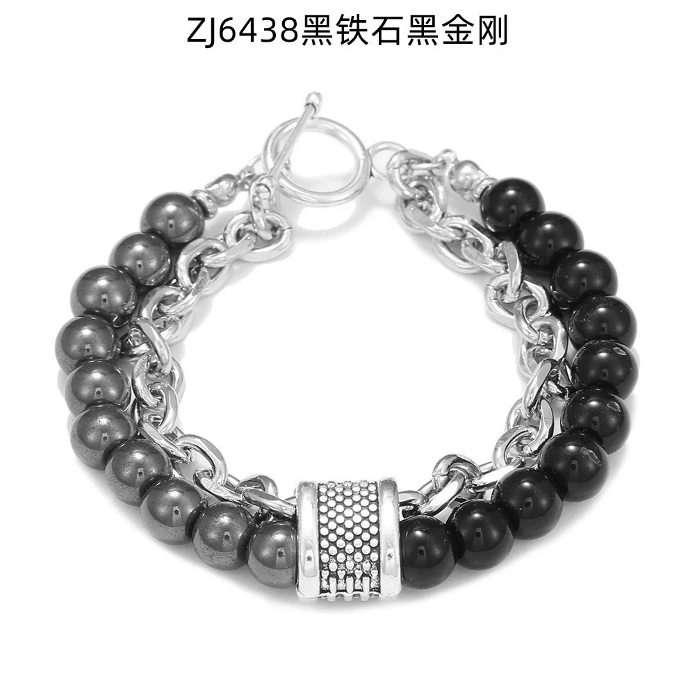 Wholesale Jewelry Men's Punk Style Frosted Stone Geometric Oil Treated Bracelet - Image 12