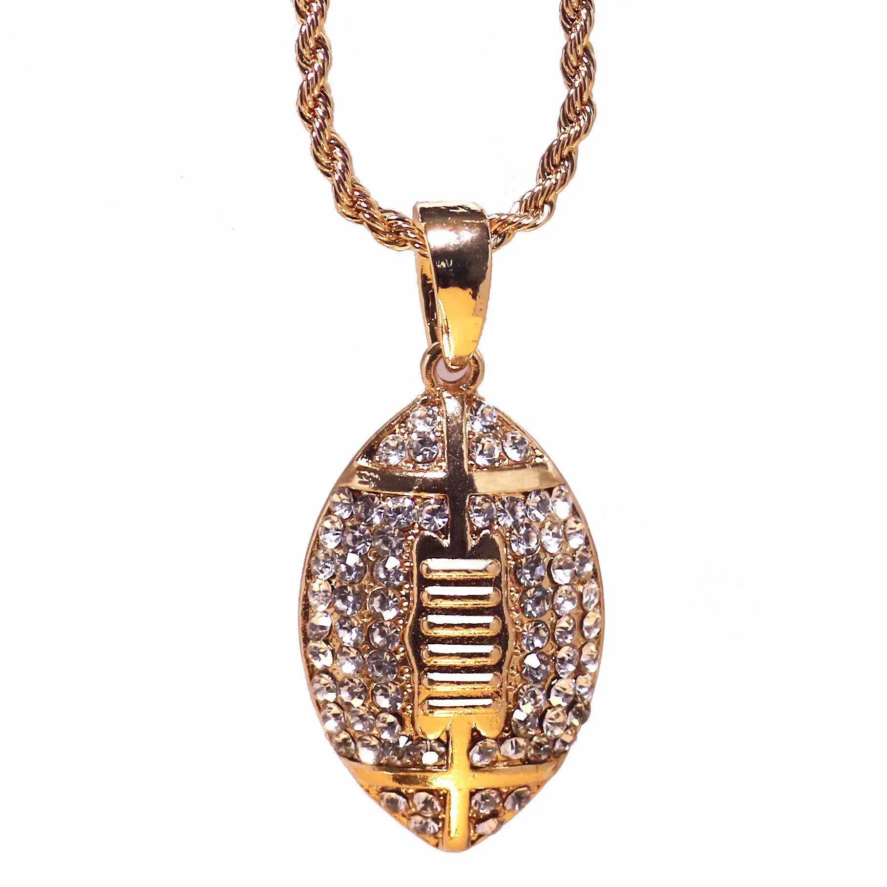 Wholesale Jewelry Men's Rugby Pendant Necklace Alloy With Diamond And Geometric Design